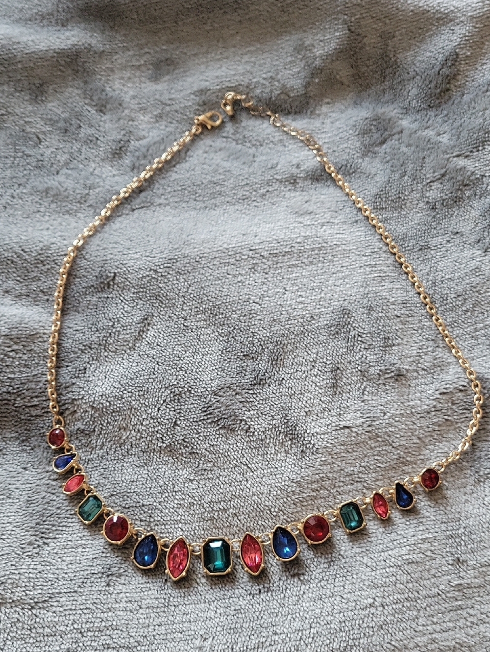 Gold-Tone Multicolor Gemstone Necklace - Pink, Blue & Green